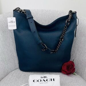 Coach Navy Leather Shoulder Bag Gunmetal hardware